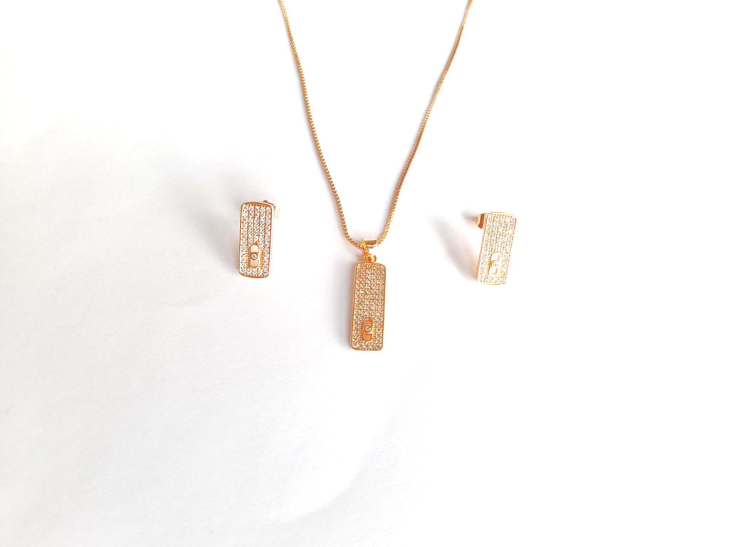Sterling Golden Rectangular Necklace and Earrings