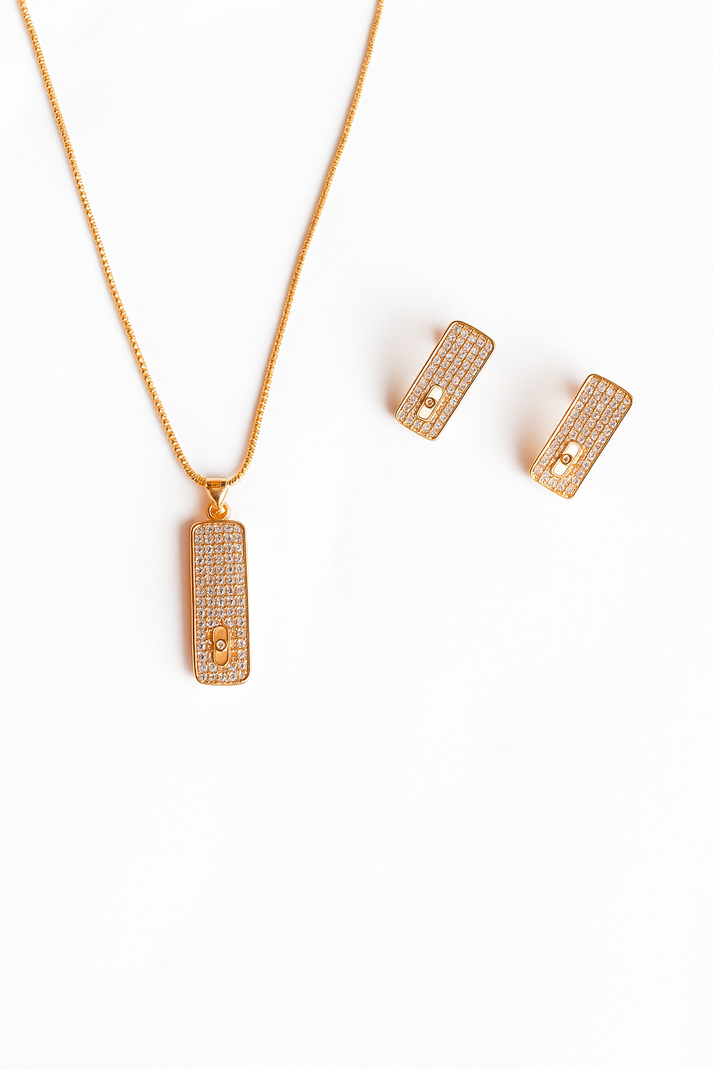 Sterling Golden Rectangular Necklace and Earrings
