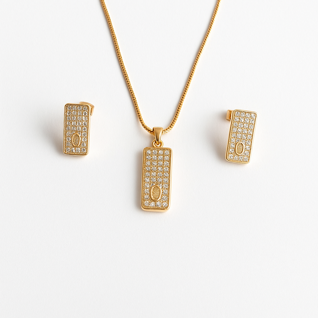 Sterling Golden Rectangular Necklace and Earrings
