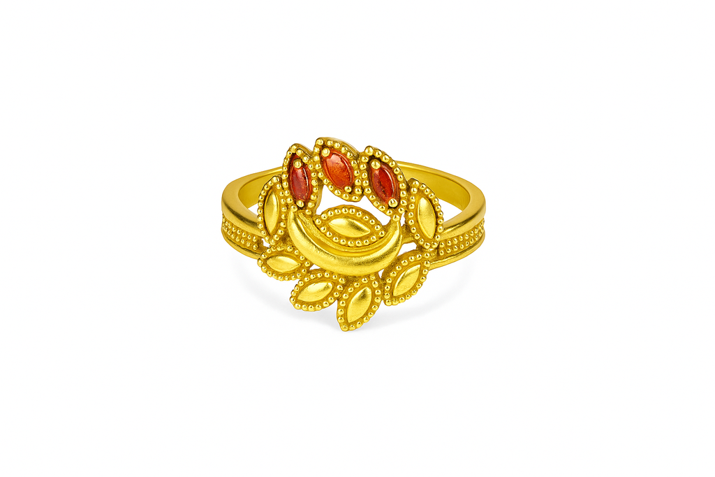 Intricate Golden Ring with Red Gemstones