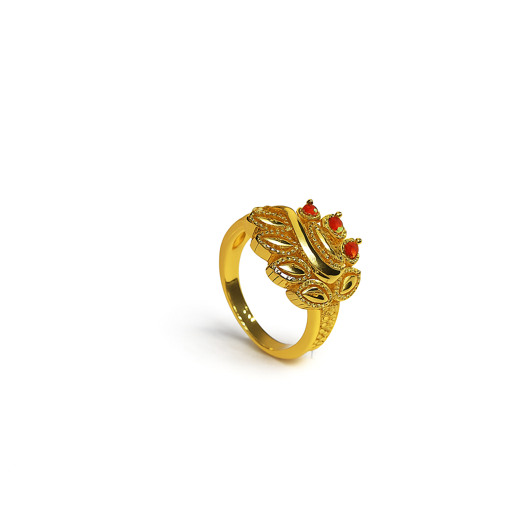 Intricate Golden Ring with Red Gemstones