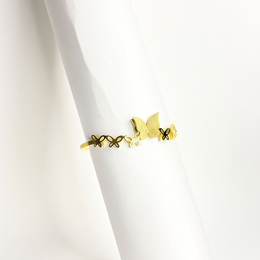 Elegant Design Butterfly Golden Stainless Steel Bangle Bracelet